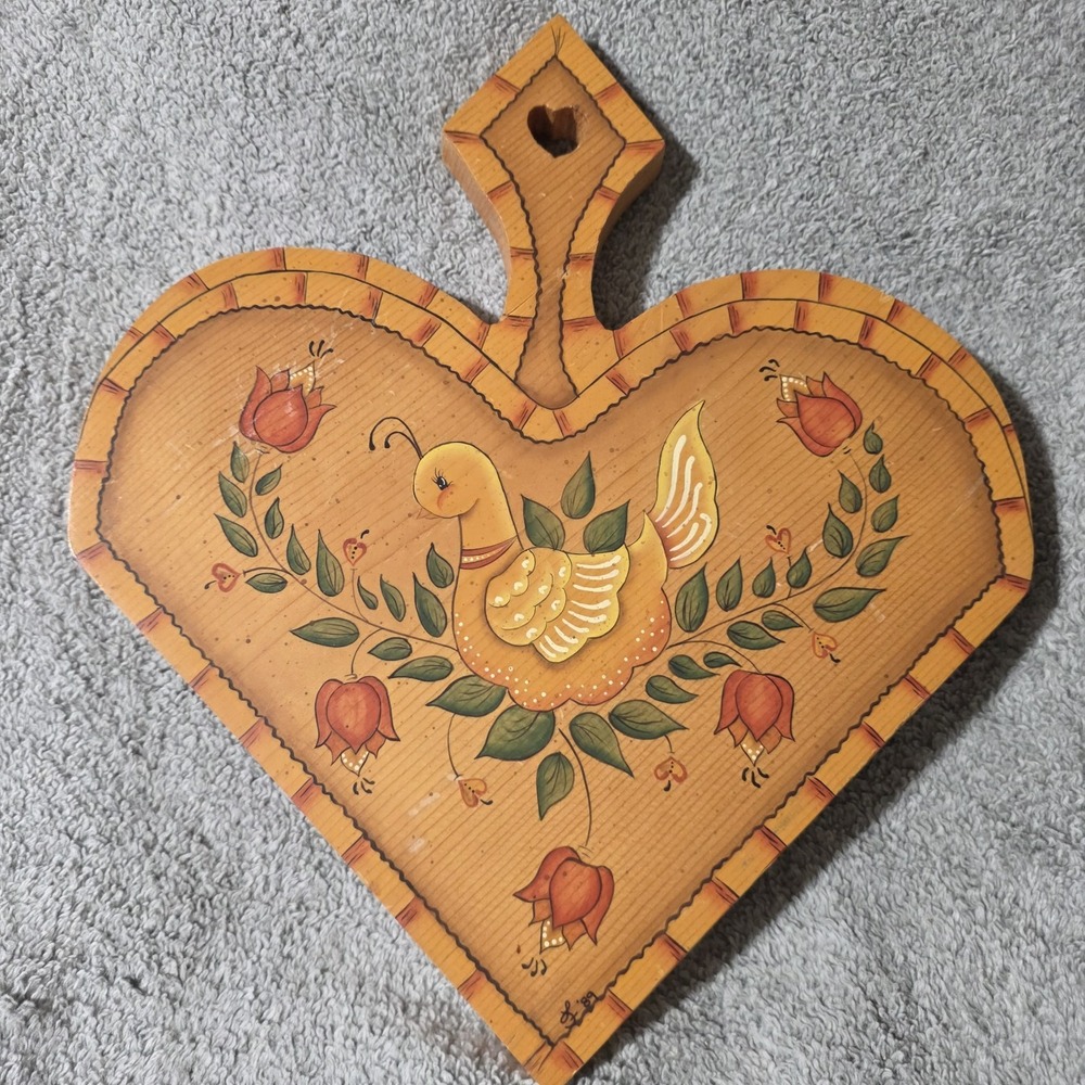 Vintage Hand-Painted Folk Art Wooden Cutting Board Paddle
